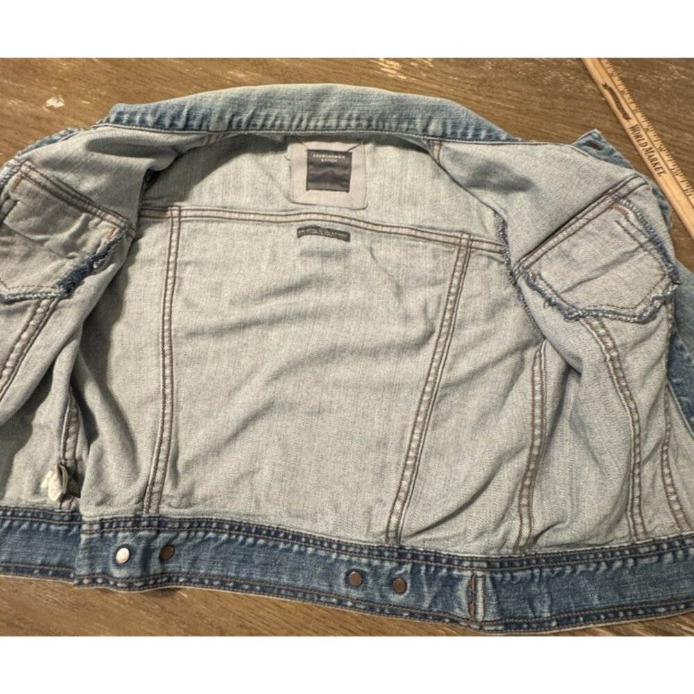 Abercrombie & Fitch Denim Jacket Women Large Blue Button Distressed Y2k 90s - Picture 8 of 11